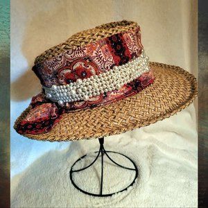 Hand Decorated "Straw and Pearls" Hat